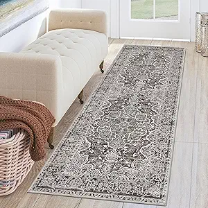KUTA Runners for Hallways 2x6 Tan Grey, Vintage Floral Kitchen Rugs Non-Slip Washable Runner Ultra Soft Printed Retro Flower Carpet Entryway Rug for Bedroom Laundry Nursery Entryways