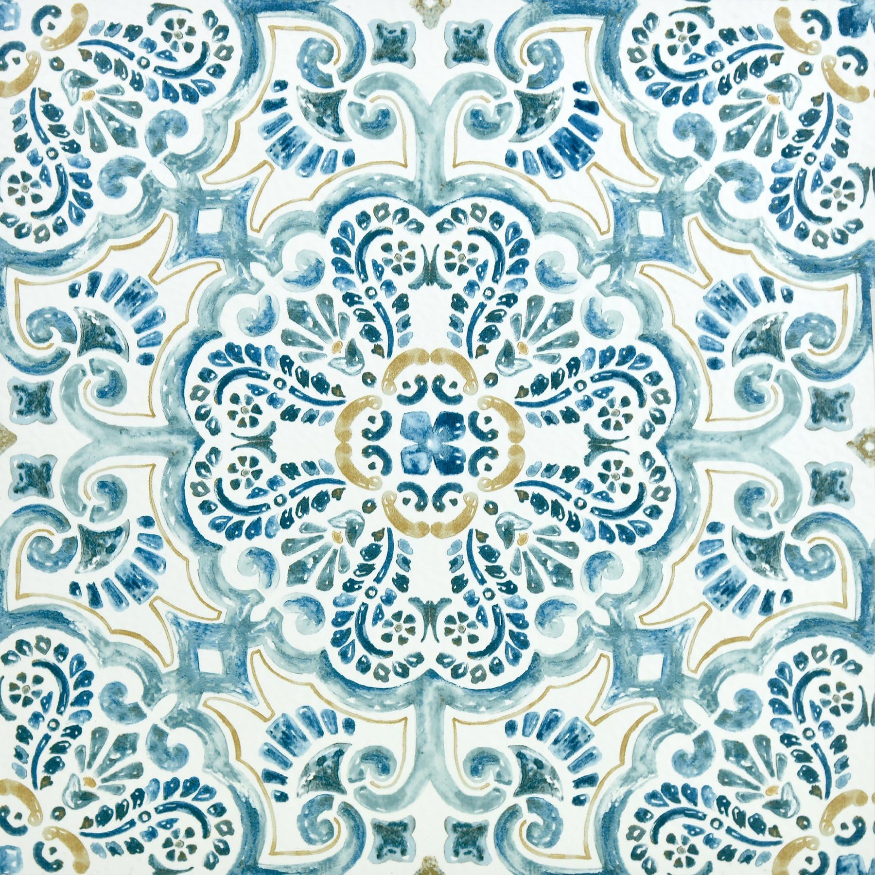 WallPops FP2477 Fontaine Peel & Stick Floor Tiles, Blues, Set of 10 Pieces,12 x 12 inches