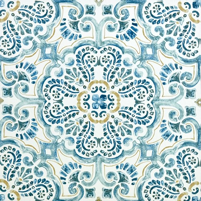 WallPops FP2477 Fontaine Peel & Stick Floor Tiles, Blues, Set of 10 Pieces