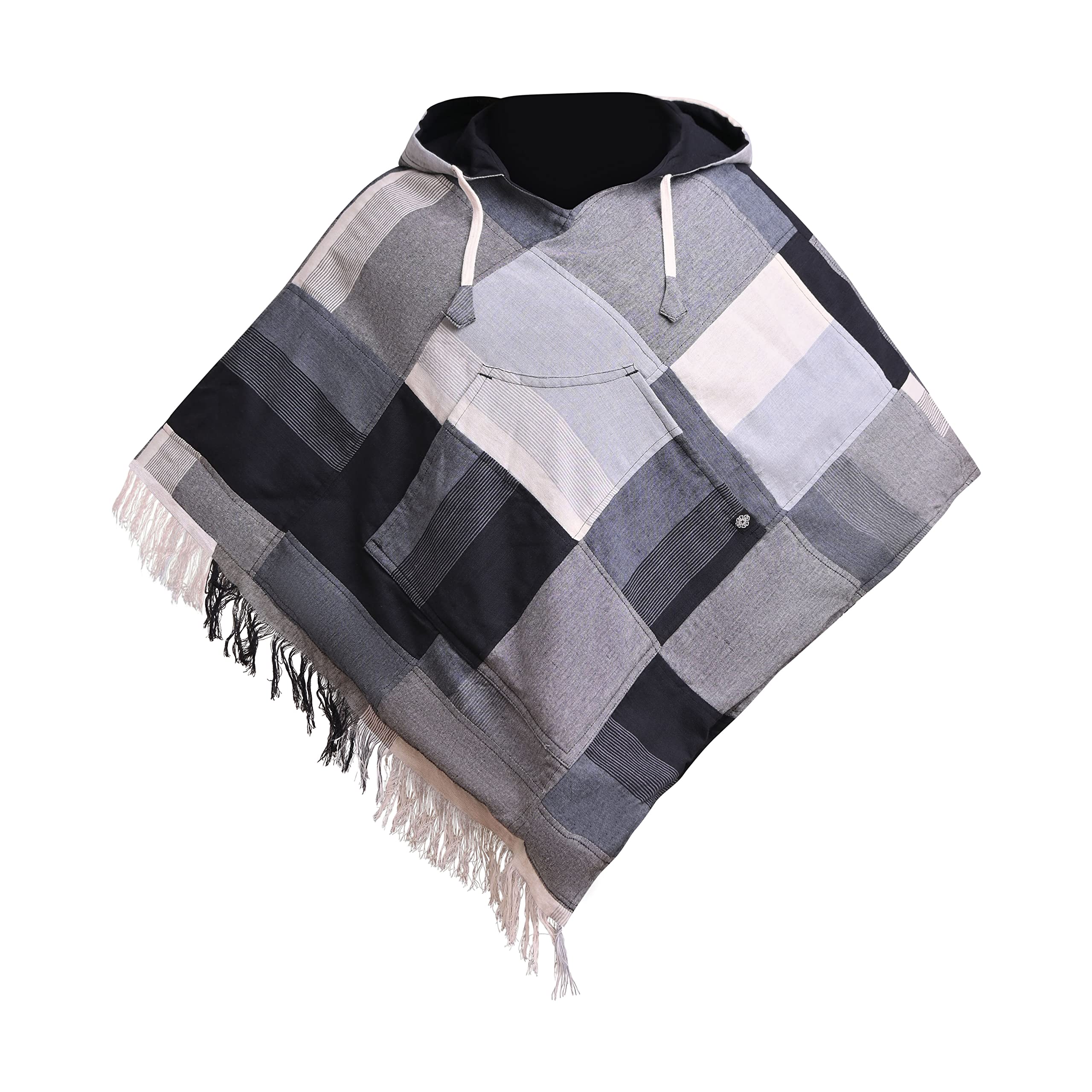 Virblatt Men's Multicolour - Poncho | 100% Cotton | Mexican Poncho Baja Hoodie Poncho Hooded Pancho Mexican Aztec Cape Drug Rug - Wanderlust Patchwork Xxl