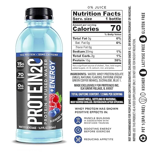 Miniatura 5 de Protein2o Bebida de proteína de suero de leche baja en calorías más energía, paquete variado, 16.9 oz 12 unidades y agua infundida de proteína baja
