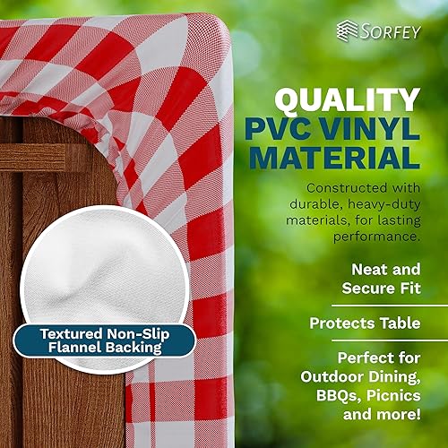 Miniatura 5 de Sorfey Mantel rectangular ajustable de vinilo para paraguas, diseño a cuadros, forro de franela 30 x 72 pulgadas, color rojo