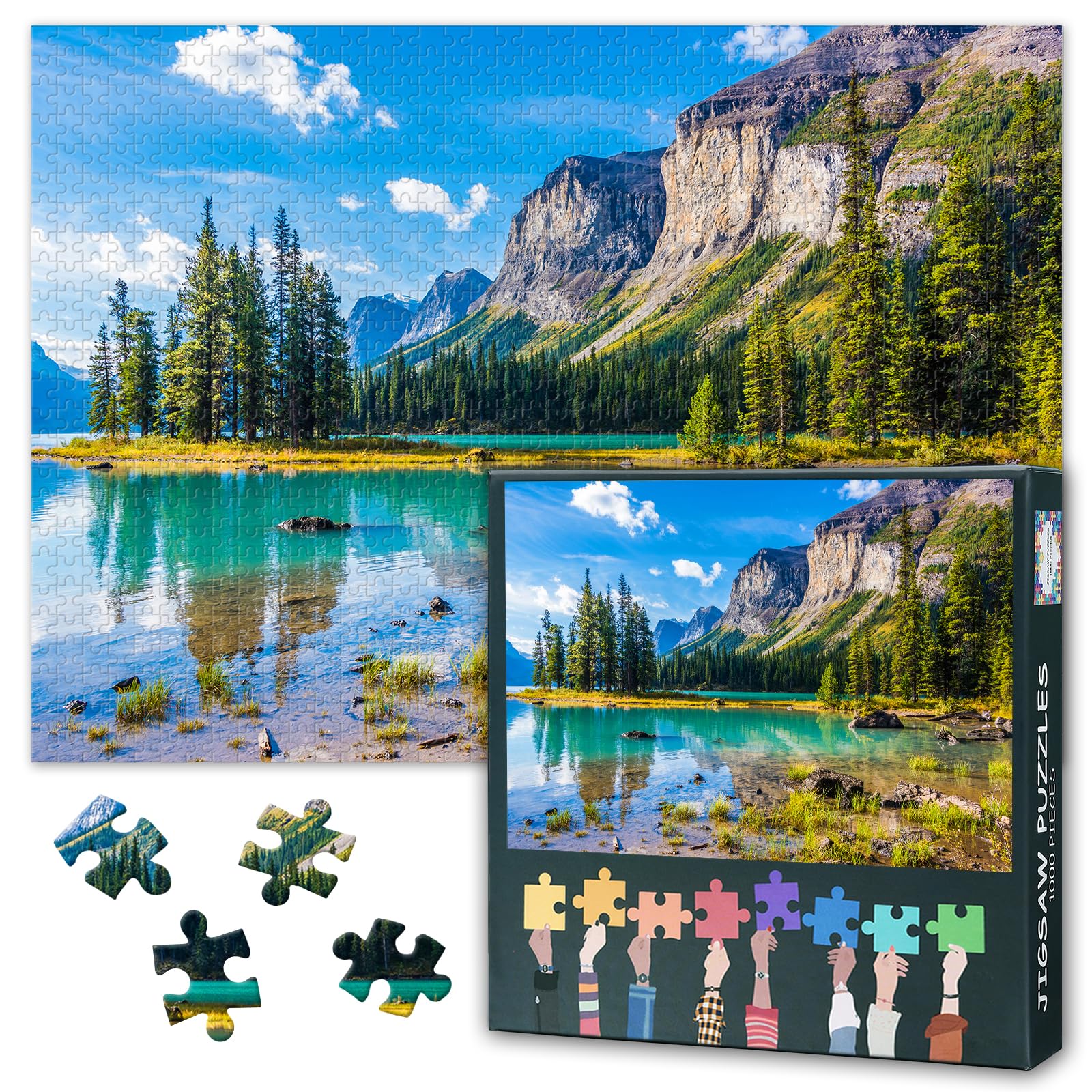 Modern Jigsaw Puzzle Set Spirit Island in Maligne Lake Picture Puzzles 1000 Pieces Aduots Jigsaw Beautiful Nature Landscape Pattern Puzzles for Men Lady Puzzle Gifts - Image 2