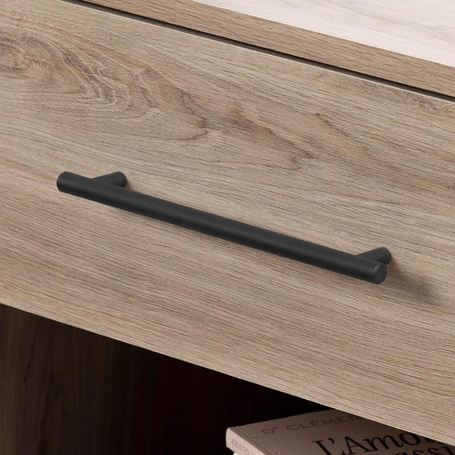 Rustic Oak 1-Drawer Nightstand with Metal Handle and Open Shelf
