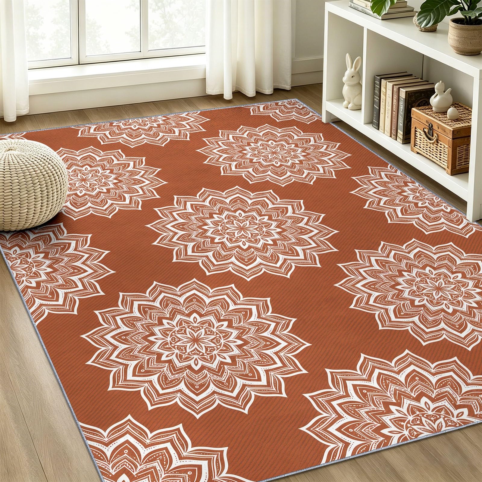 Tapis de Salon 160 x 230 cm, Marron Bohème Style Ethnique Poil Ras Tapis