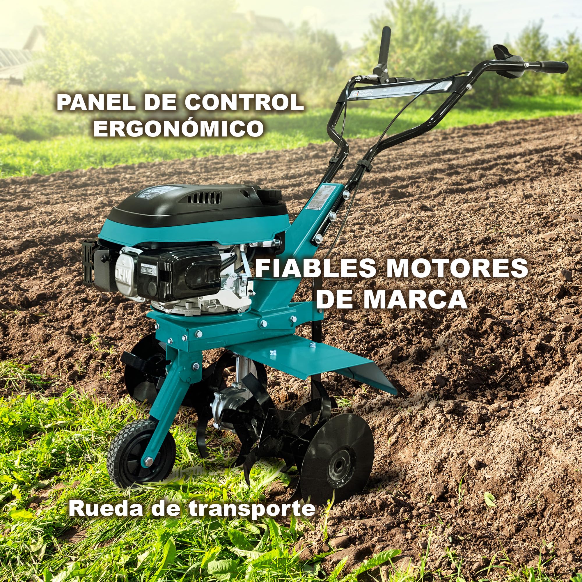 Könner & Söhnen KS 4HP-70 - Motobloque de Gasolina con accionamiento por Correa, motocultor con Fresa Sable forjada, Ancho de Trabajo ≤ 70 cm, Profundidad de Trabajo ≤ 27 cm, Potencia del Motor 4