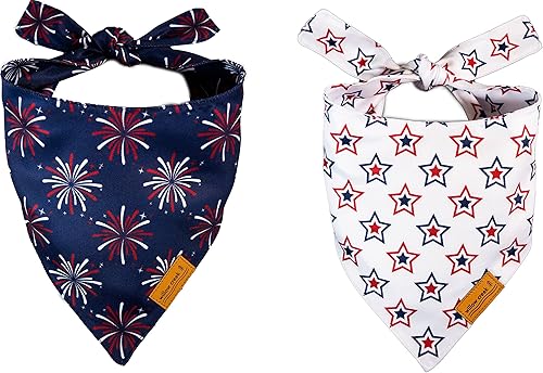 Willow Creek Pet Apparel Pañuelo para perros y cachorros  Paquete de 2 unidades del 4 de julio  Tela duradera de doble capa  Lindo y moderno  Todas