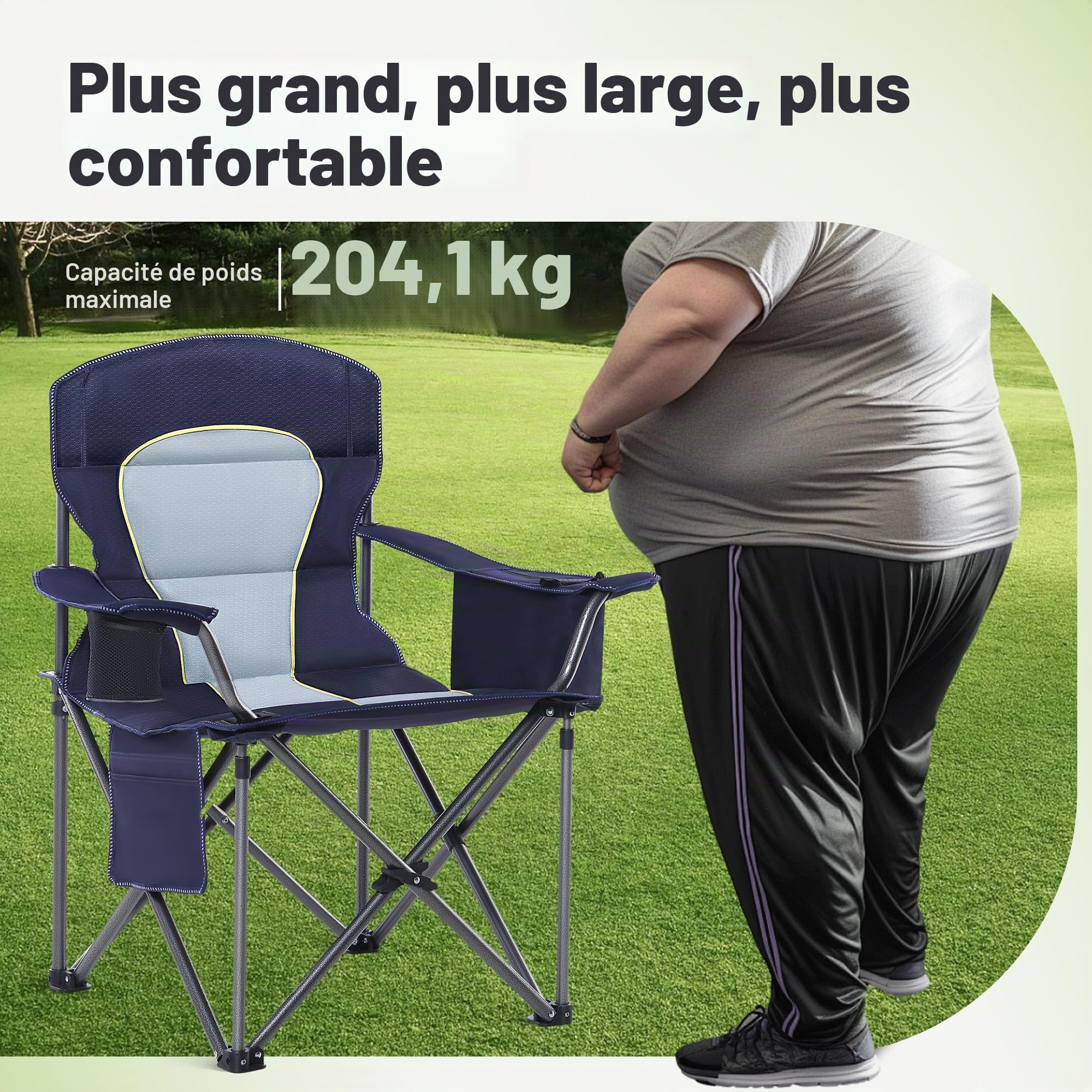 LET'S CAMP Chaise de Camping Pliable jusqu'à 200 kg | surdimensionnée avec Porte-gobelets, Sac Isotherme, Chaise d'extérieur