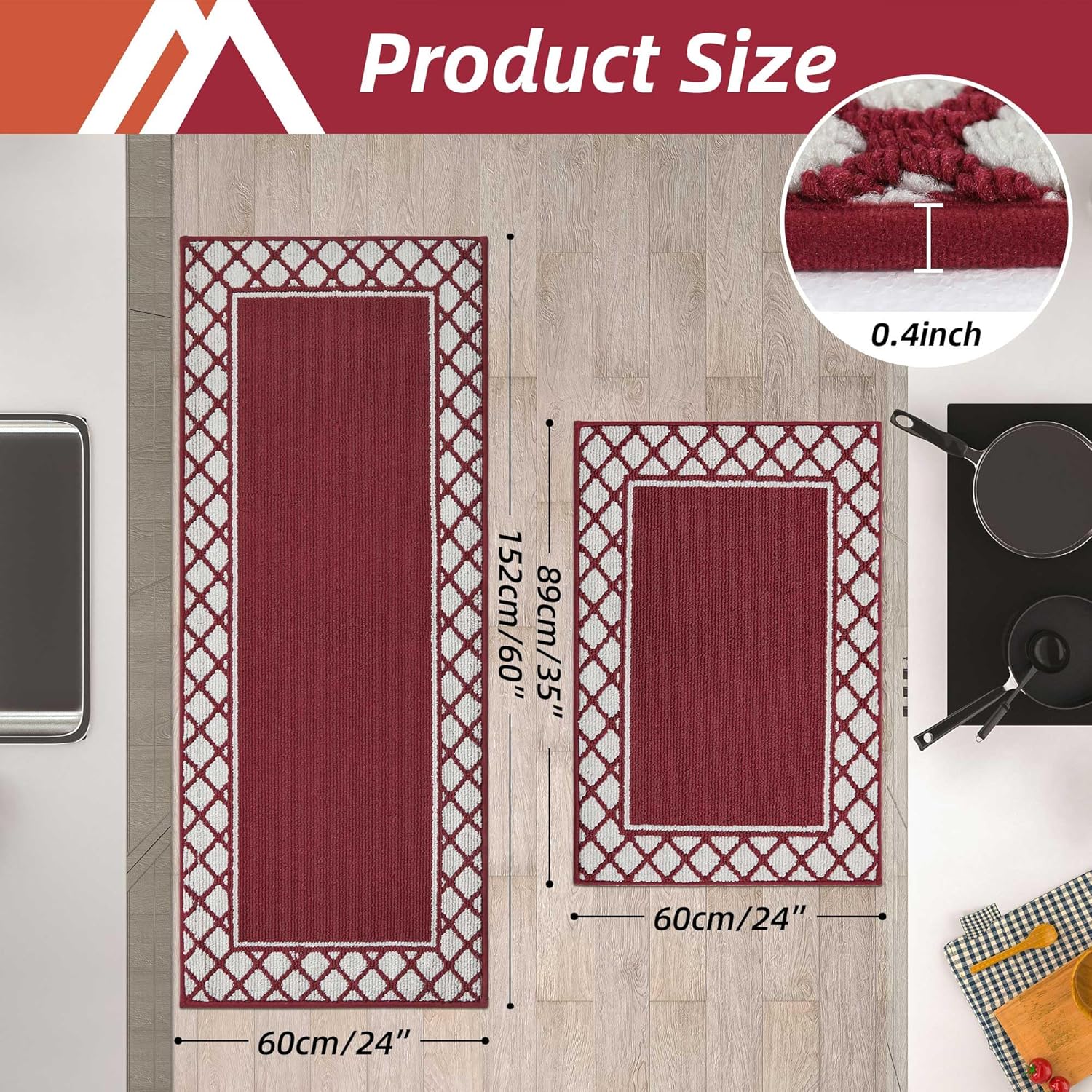 cosy homeer kitchen rugs non slip washable kitchen mats for floor absorbent kitchen rugs sets of 2 kitchen runner rugs for kitchen carpet sink laundry area rugs,burgundy,24" x 35"+24" x 60" 24 x 60 inch + 24 x 35 inch burgundy