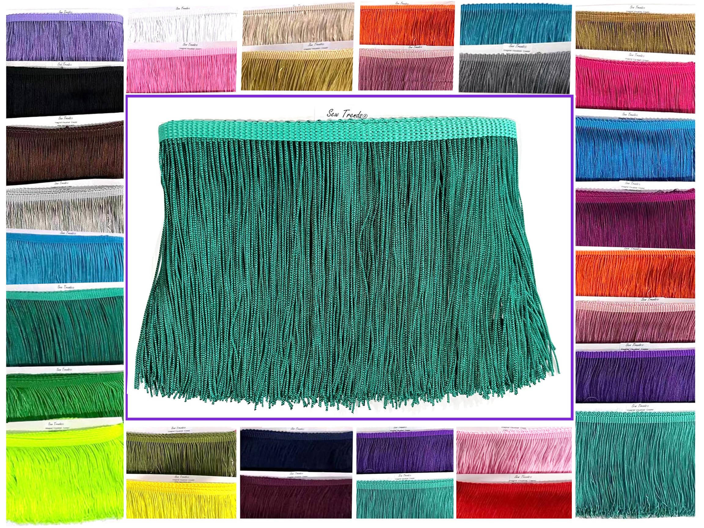 SEW TRENDS Beautiful 10 Yards of 4"" Long Chainette Fringe Thread Yarn Tassel Trim Braid Fringe for Crafts Sewing and Decor-Hunter Green