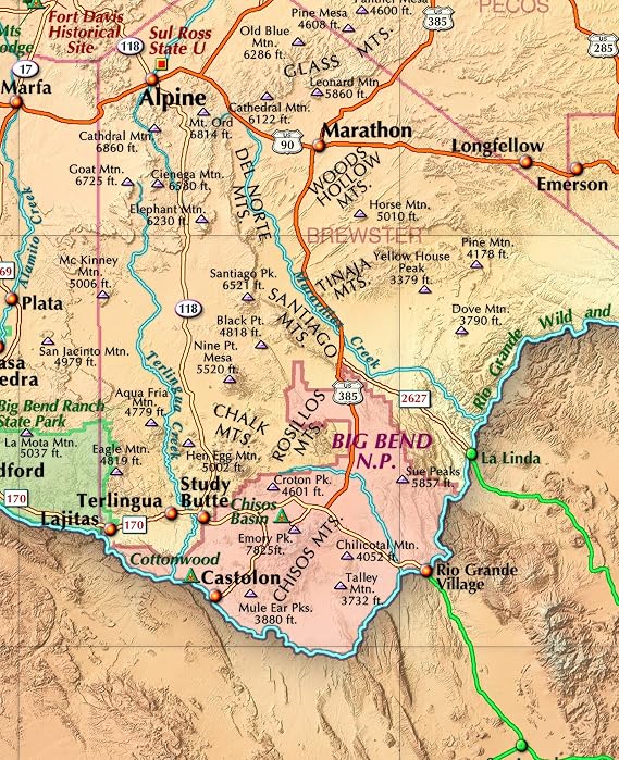 Texas Wall Map - Laminated 39w x 36h