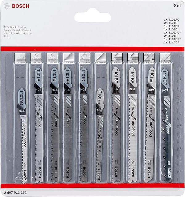 Bosch Professional 2607011172 10-Piece Jigsaw Blades Set Clean for Wood and Laminate, Accessory for Jigsaw with T-Shank Attachment, 0.5 cm*16.8 cm*15.9 cm