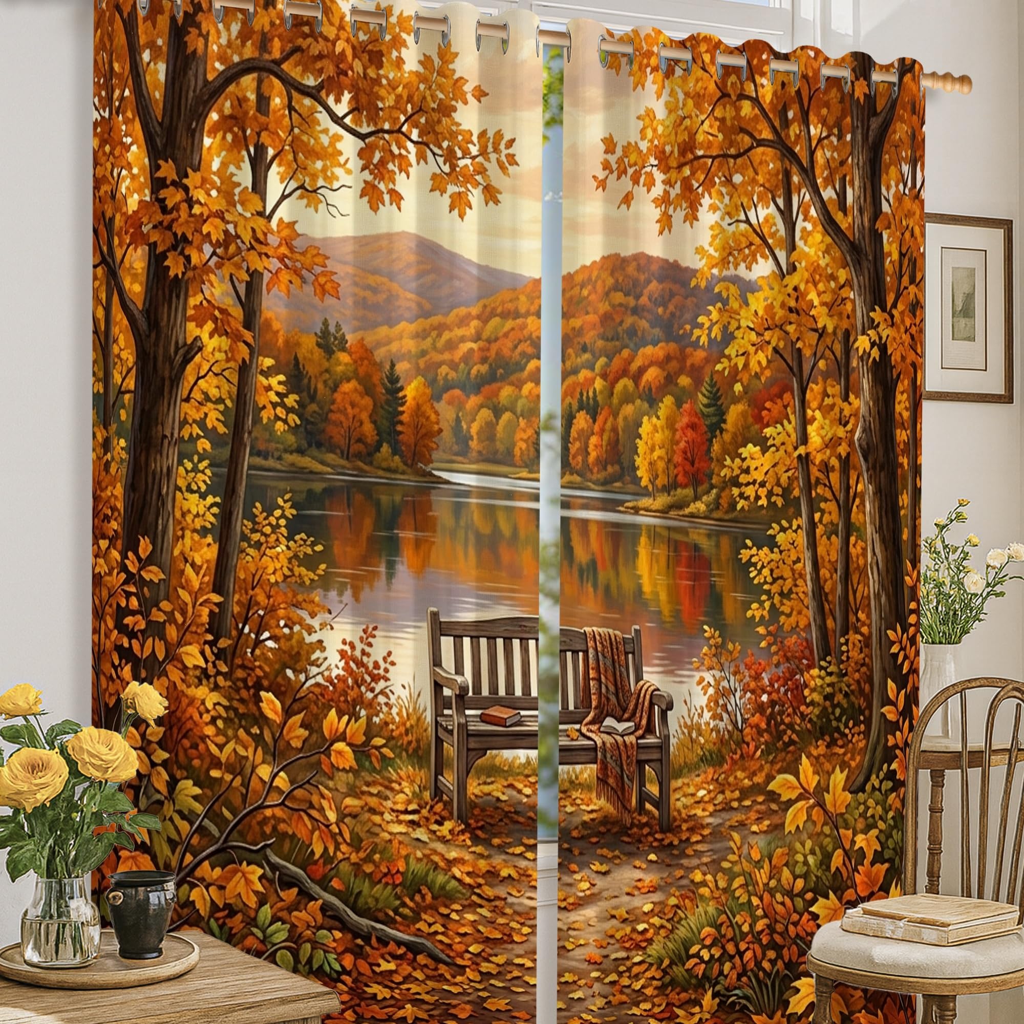 Rideaux occultants isolants thermiques maison salon bureau 132x183 orange automne