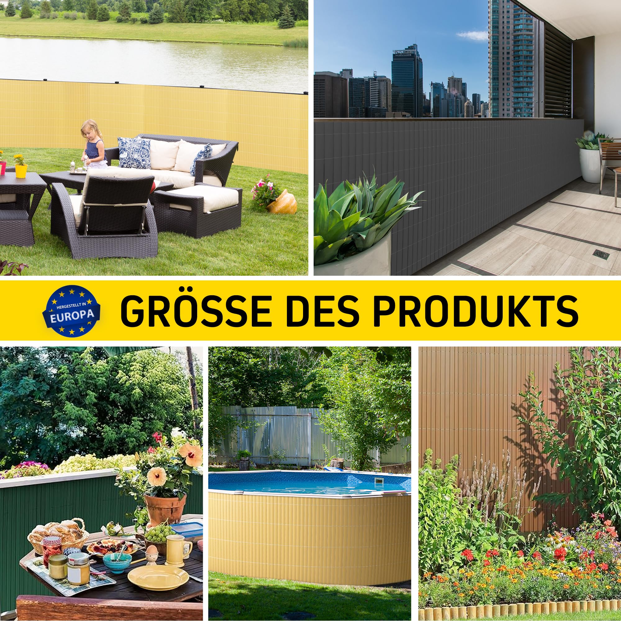 jarolift Canniccio in PVC Standard Recinzione Balcone Frangivista, Arella Frangivento Protettivo per Giardino Balcone Terrazza, 100 x 900 cm (Composto da 2 Cannicci: 1x4m + 1x5m di Lunghezza), Verde