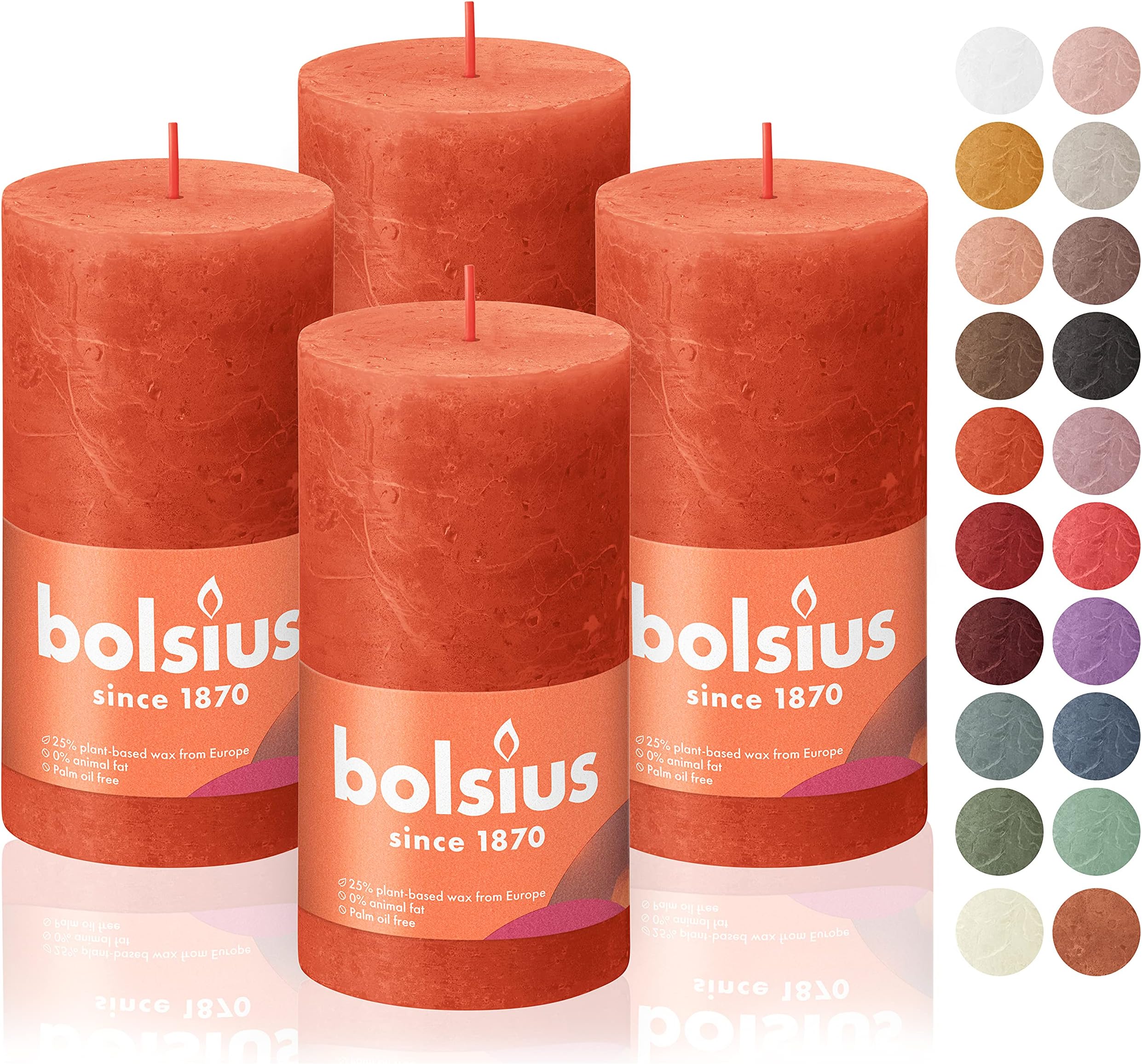 BOLSIUS4 Pack Orange Rustic Pillar Candles - 2.75 X 5 Inches - Premium European Quality - includes Natural Plant-Based Wax - Unscented Dripless Smokeless 60 Hour Party Décor and Wedding Candles