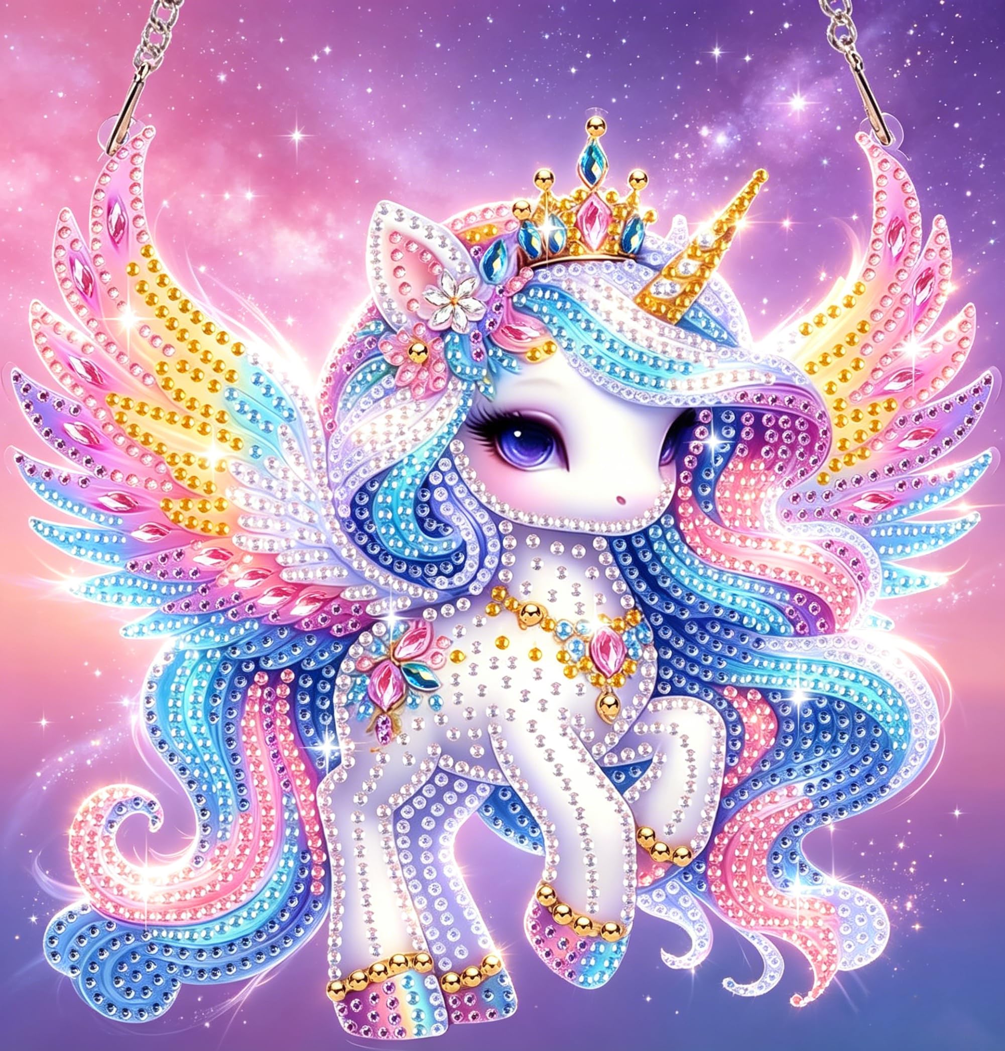 Bowetile Diamond Painting Hanging Ornament with Chain, Horse Diamond Painting Pendant Kits for Adults Beginners Kids, Easter Rainbow Diamond Crystal Gem Arts Crafts Kit Gift for Home Wall Decor