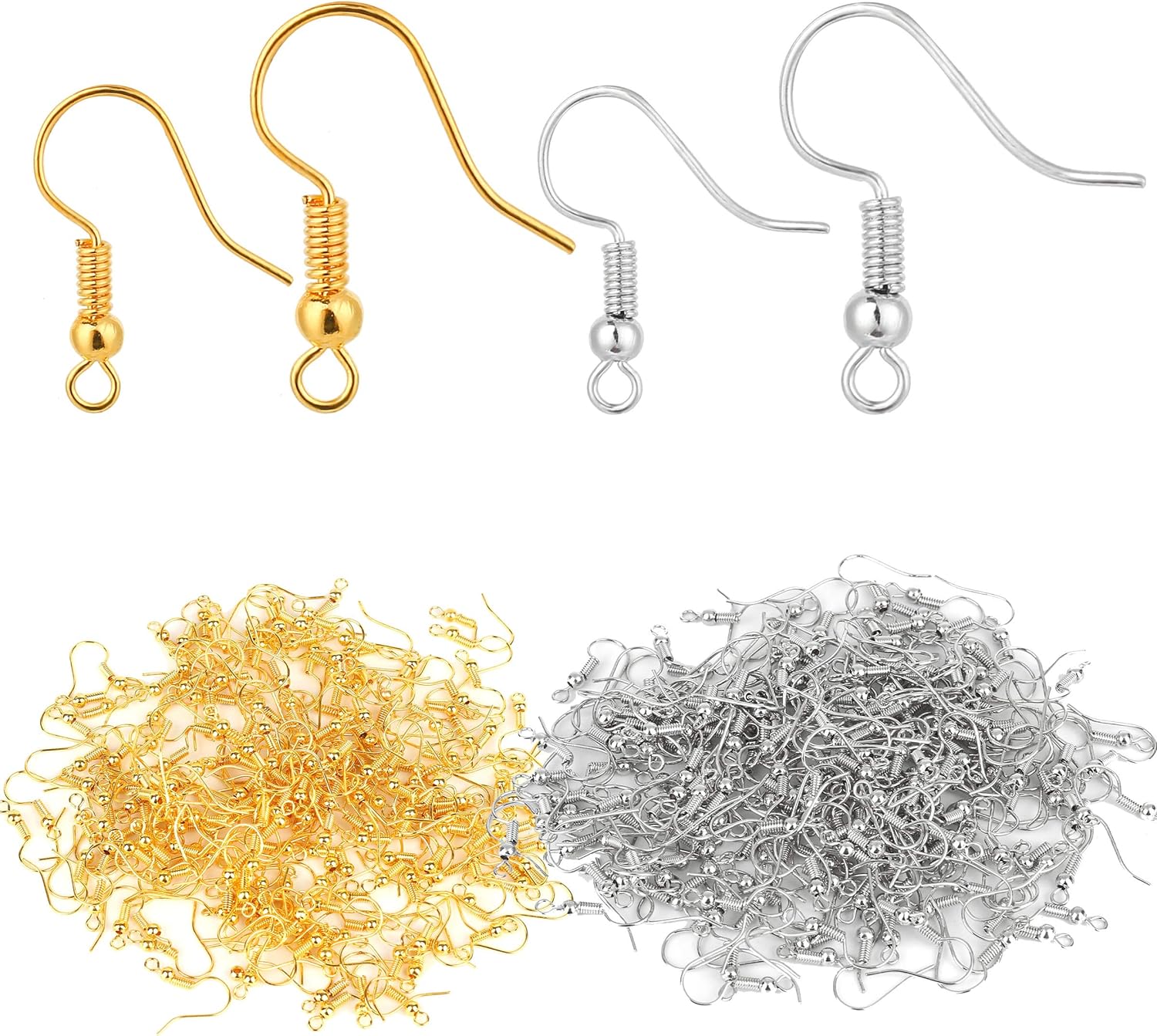 400 Pieces Stainless Steel Earring Hooks, Fish Hooks Ear Wires French Wire Hooks, Coil and Ball Style Nickel-Free Ear Wires for Jewelry Making, Colors with Silver and Gold - Image 3