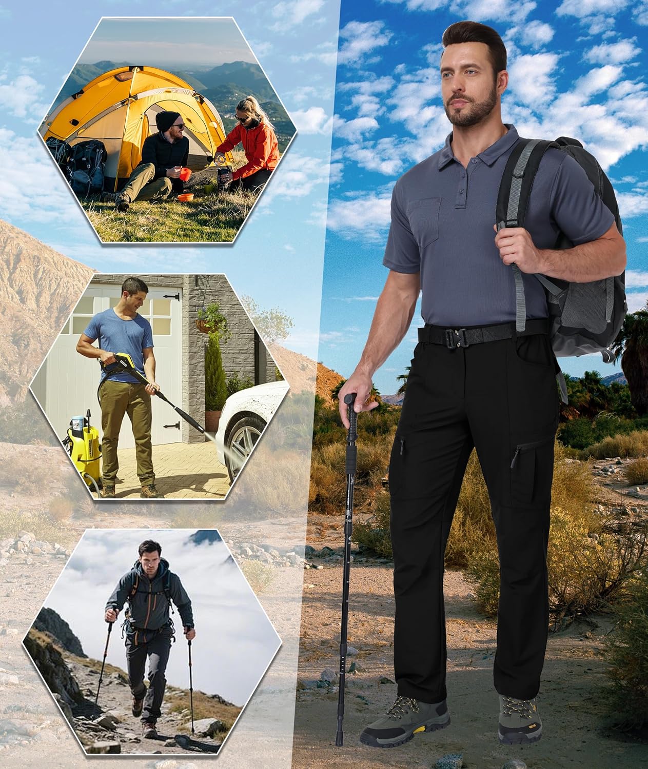 Mens Hiking Pants Waterproof Cargo Work Pants Lightweight Nylon Quick Dry Outdoor Travel Pants 6 Pockets - Image 6