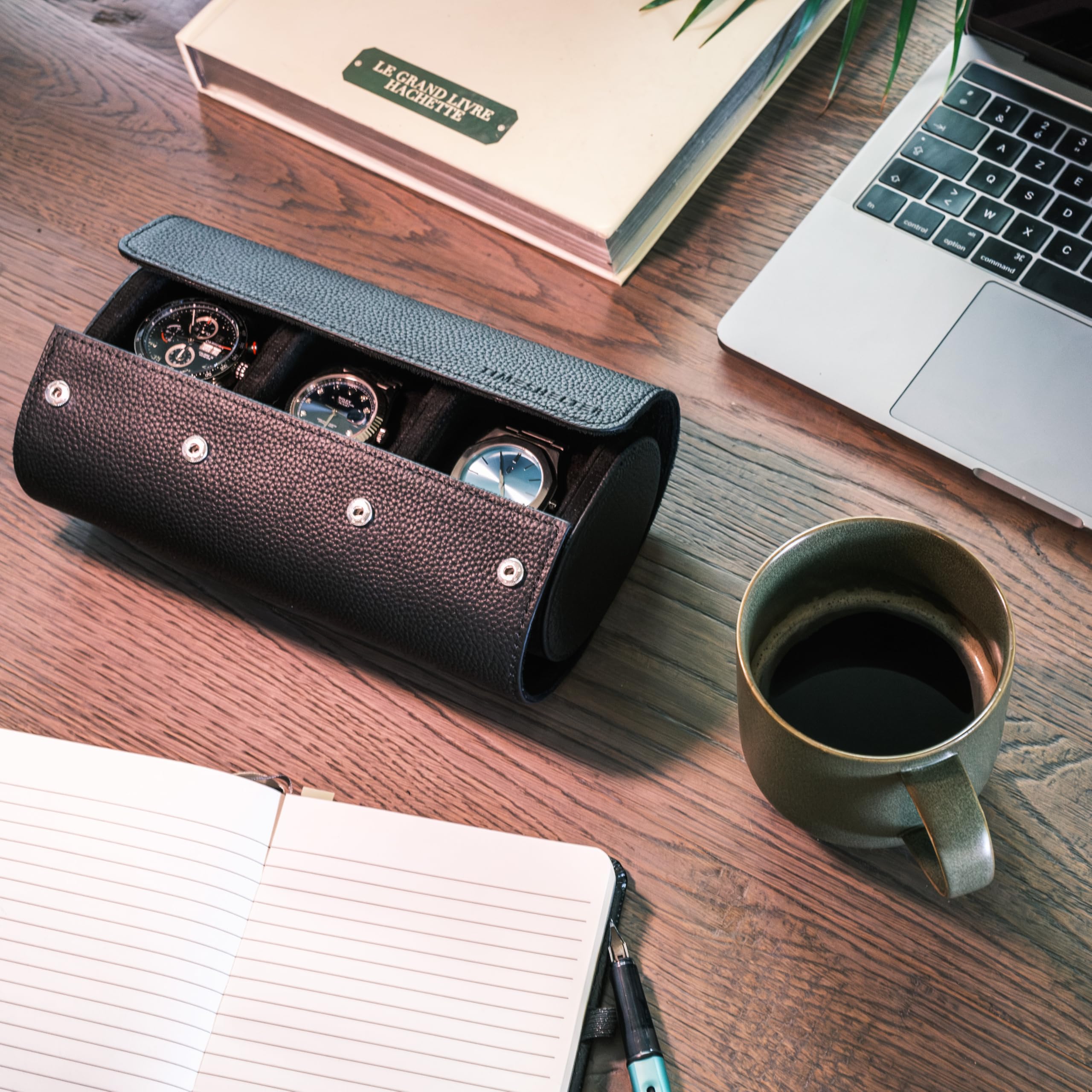 Étui de Voyage Luxe en Cuir Véritable Noir - Boîte à Bijoux Homme - Idéal Cadeau