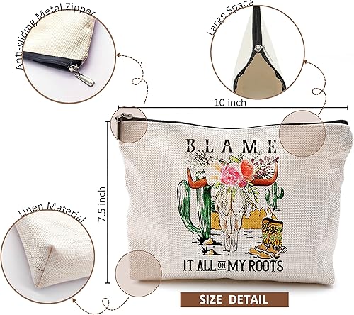 Miniatura 5 de Blame It All on My Boots Retro Western Cowgirl Boot Floral Bull Skull Cactus Bolsa de maquillaje, bolsa de maquillaje cosmética de música country