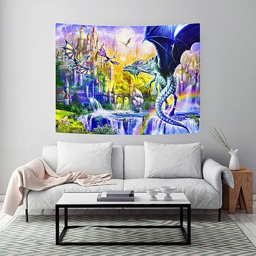 Miniatura 3 de Ine Ive Tapiz de dragón de fantasía, estilo de animales medievales, decoración de pared, arte psicodélico, hippie, para colgar en la pared (#1, 40 x