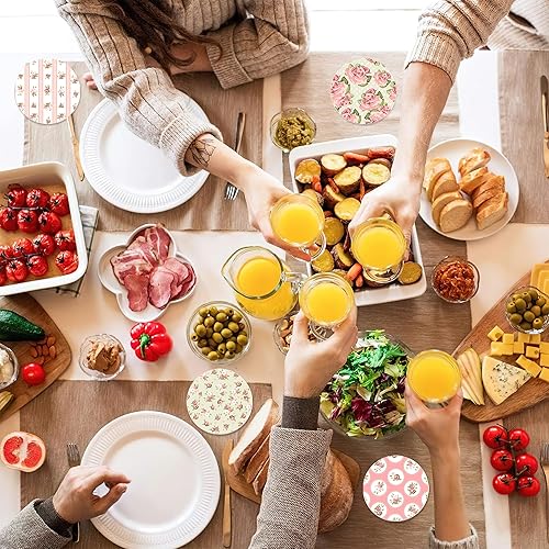 Miniatura 7 de Posavasos para bebidas, 6 piezas, diseño de flores Shabby Chic con soporte de almacenamiento, juego de posavasos de cerámica duradero para bebidas