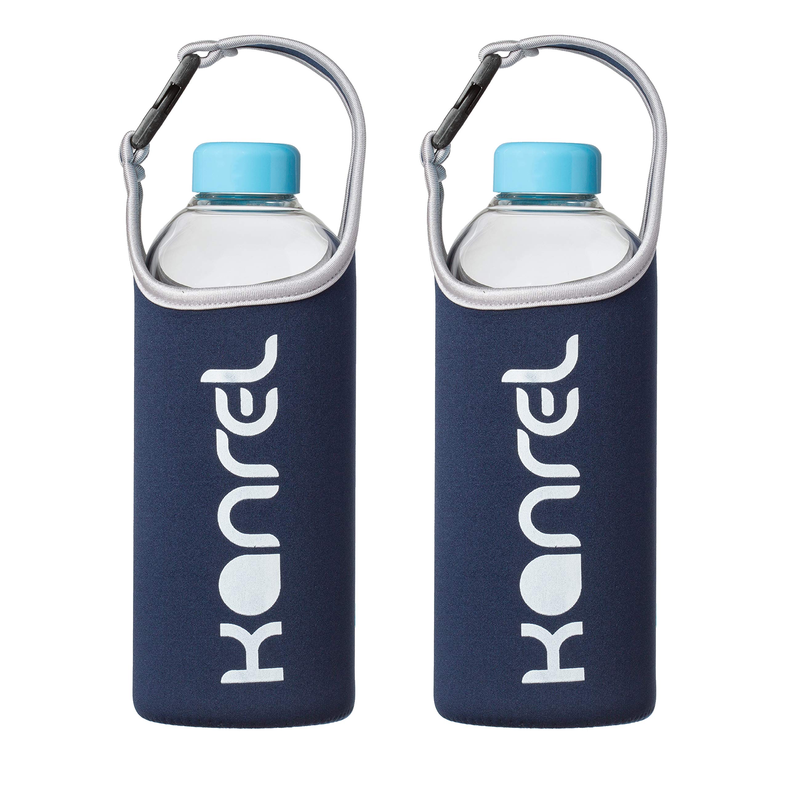 Glass Drinking Water Bottle 32 oz Blue | 1 and 2 Pack Sets | Clear with Free Sleeve & Caps | Borosilicate Refillable and Reusable Drinking Bottles (Blue - 2 Pack with Sleeve, 32 Ounce / 32 oz)