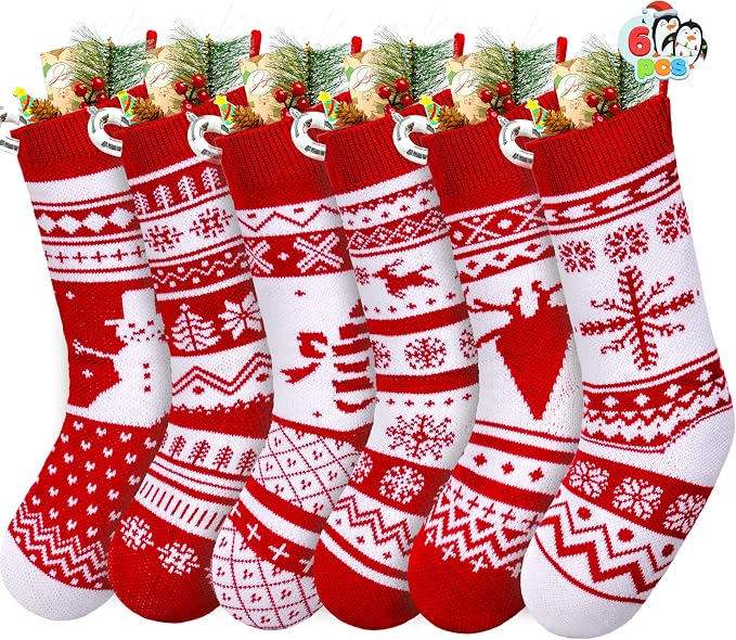 JOYIN red-and-white patterned knit stockings