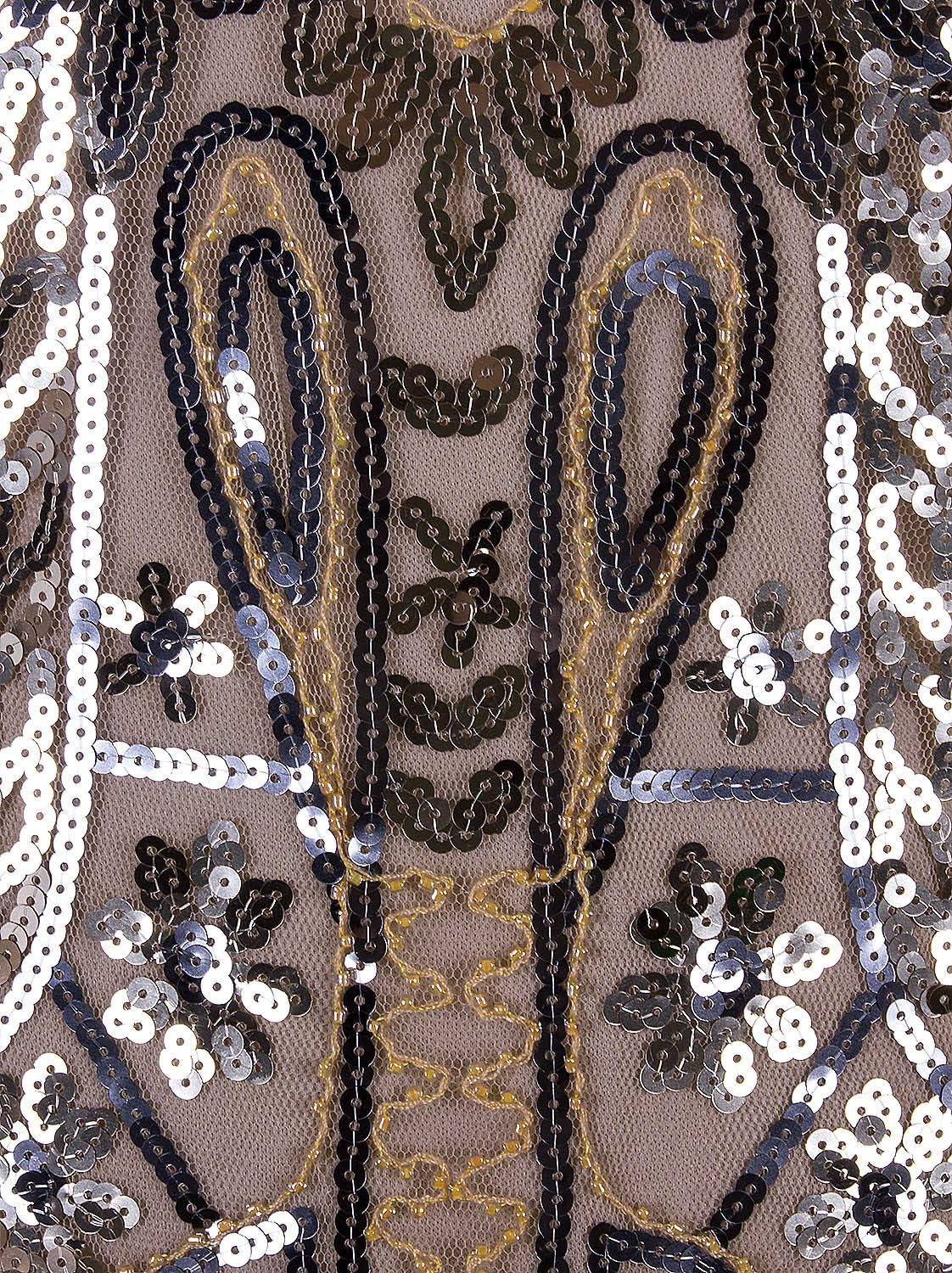 Vijiv Women's 1920s Flapper Dress V Neck Beaded Art Deco Tassel Cocktail Dresses with Sleeves - Image 4