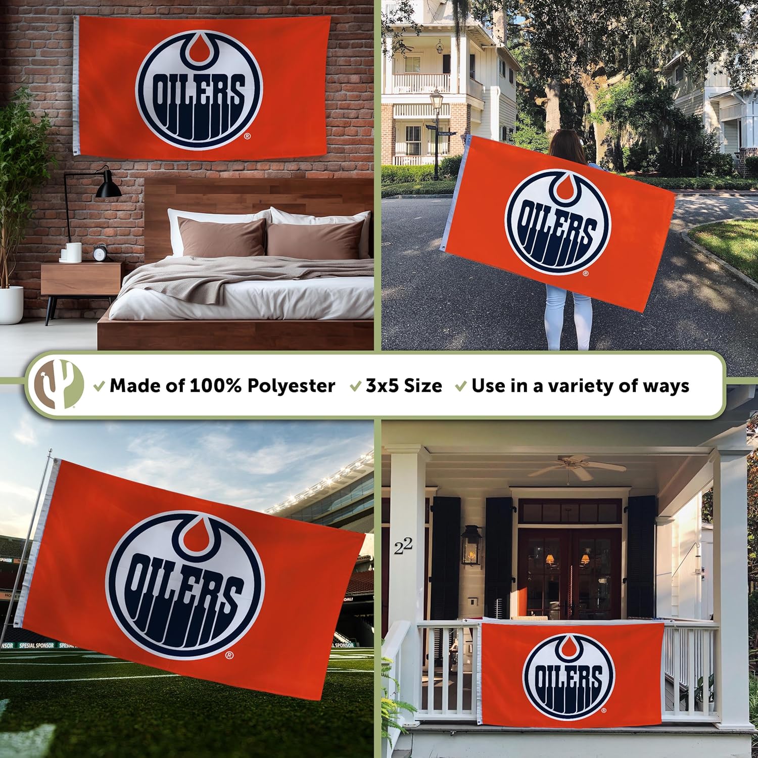 Desert Cactus Edmonton Oilers Flag NHL 100% Polyester Indoor Outdoor 3x5 feet National Hockey League Team (Design #1) - Image 3