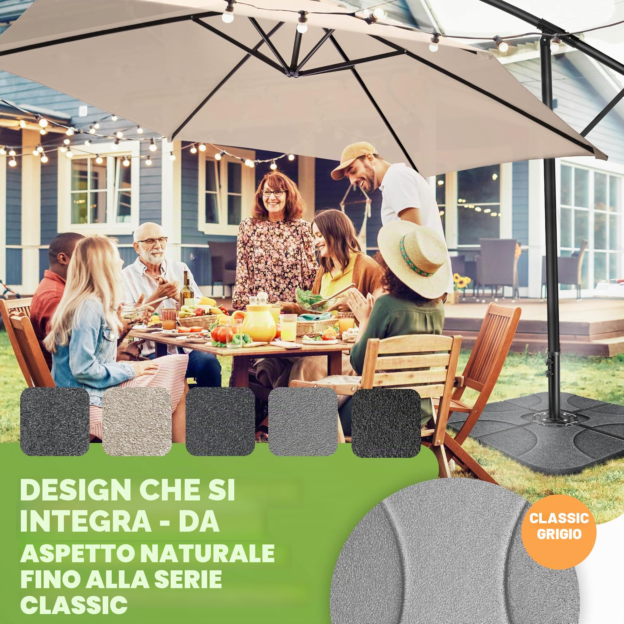 KESSER® Supporto per ombrellone Peso per ombrellone in 4 Parti Supporto per ombrellone per ombrellone a sbalzo Croce a Terra 60 Litri / 80 kg può Essere Riempito con Acqua o Sabbia