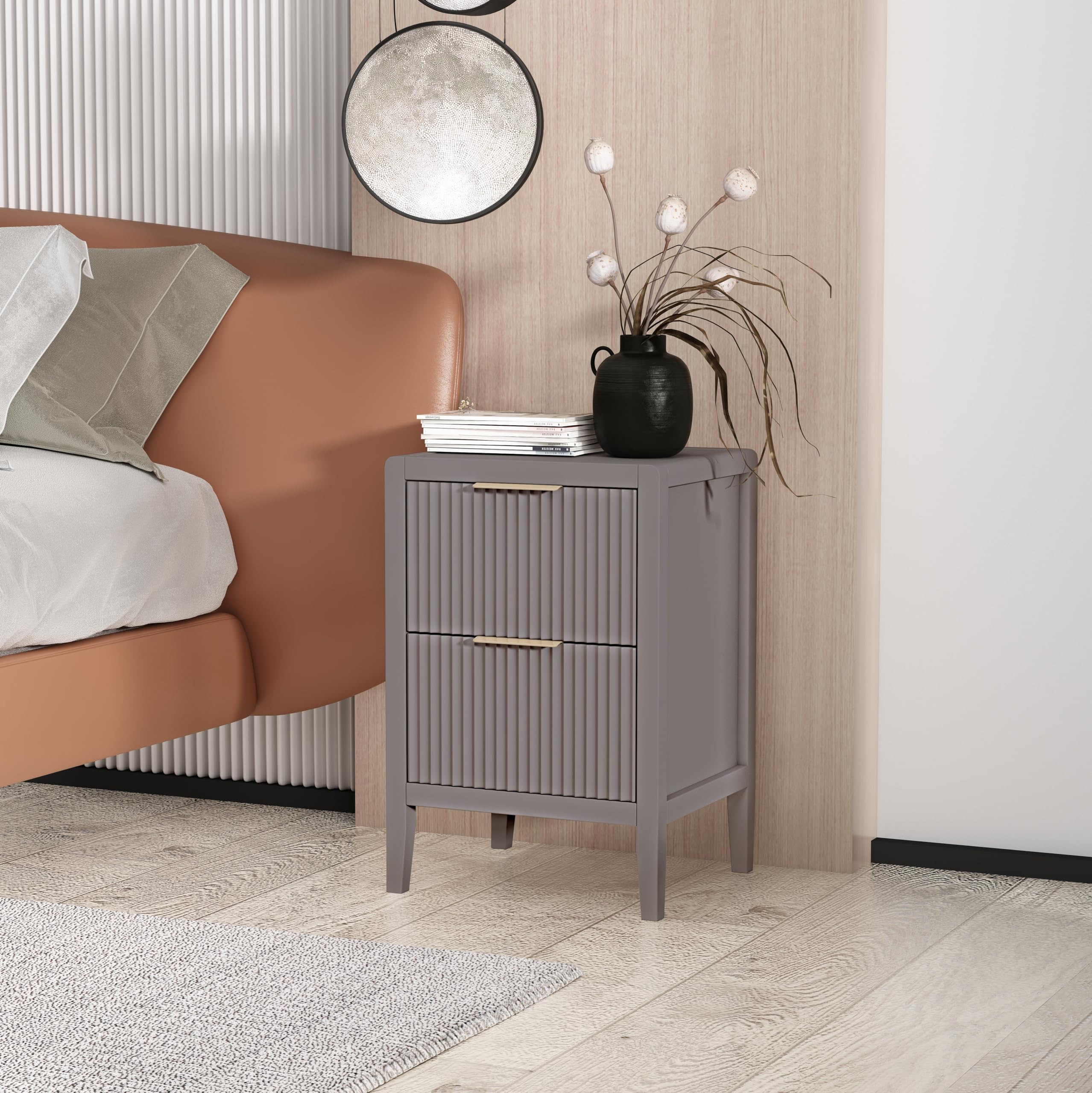 Cabinet Bits Bedside Table, Pine Wood, Grey, One Size