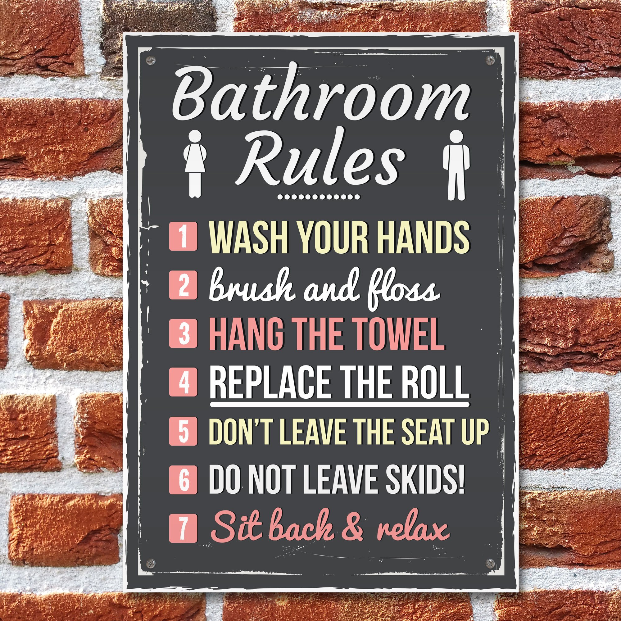 Red Ocean Bathroom Rules Funny Toilet Door Wall Sign Plaque