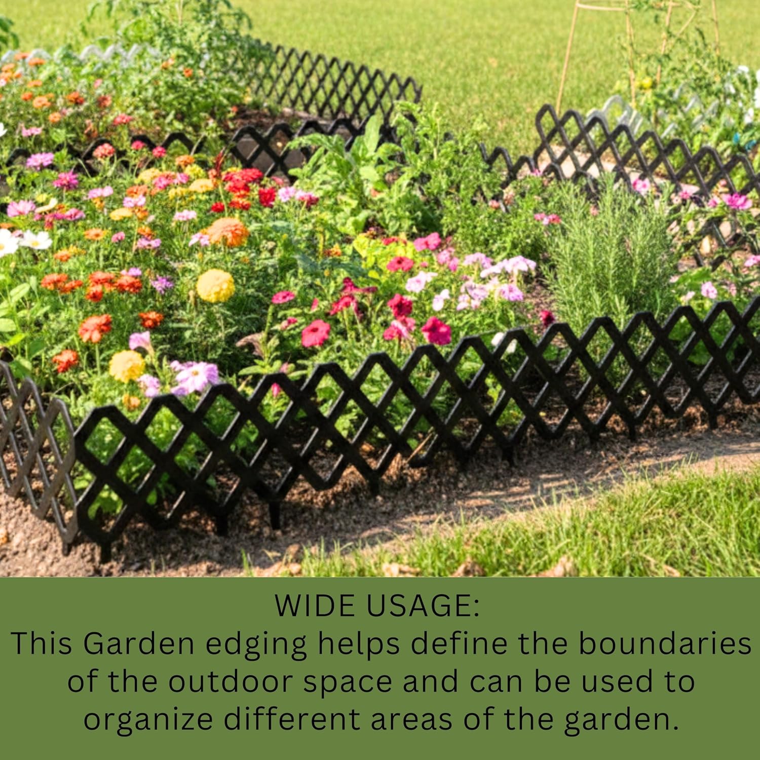 LaLaGreen Bundle- 10 Pack, 8.5 Inch Plastic Garden Fence + 2 Pack, 36 Inch Rectangular Carbon Steel Planter Windowsill Floating Plants Boxes Black Landscape Panels Yard Lawn Pathways Decorative Edging