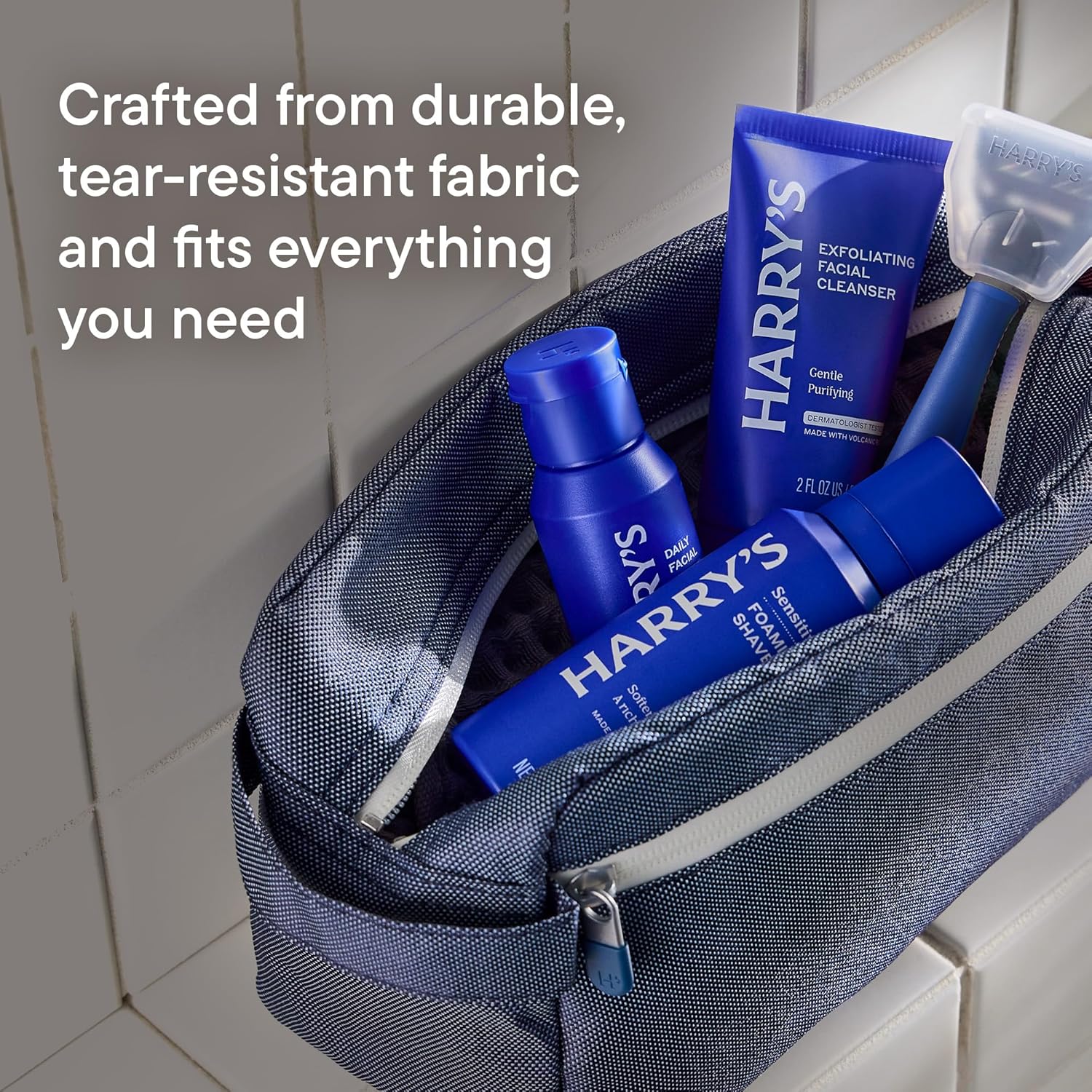 Harry's Travel Shaving Kit for Men - Toiletry Bag, Razor, Foaming Shave Gel, and Blade Cover -Travel Size Toiletries