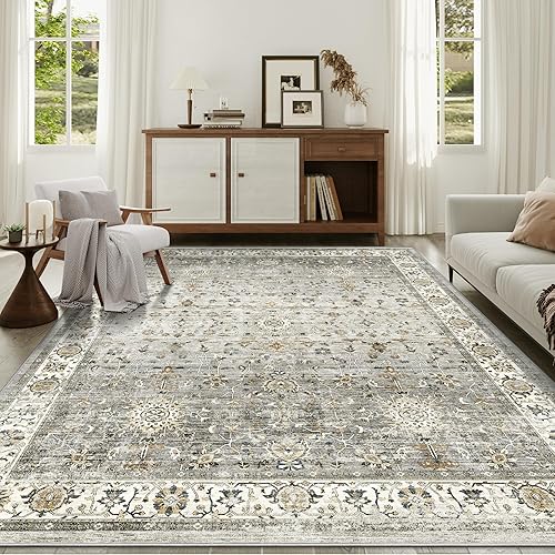 Miniatura 54 de Alfombras de área de 5 x 7, ultrafina, lavable, resistente a las manchas, antideslizantes, para sala de estar, dormitorio, alfombra vintage para 02