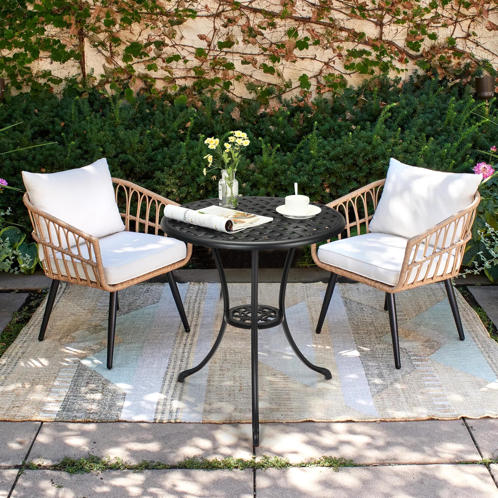 Garvee Table Bistro Ronde de Jardin 60 cm en Aluminium Moulé