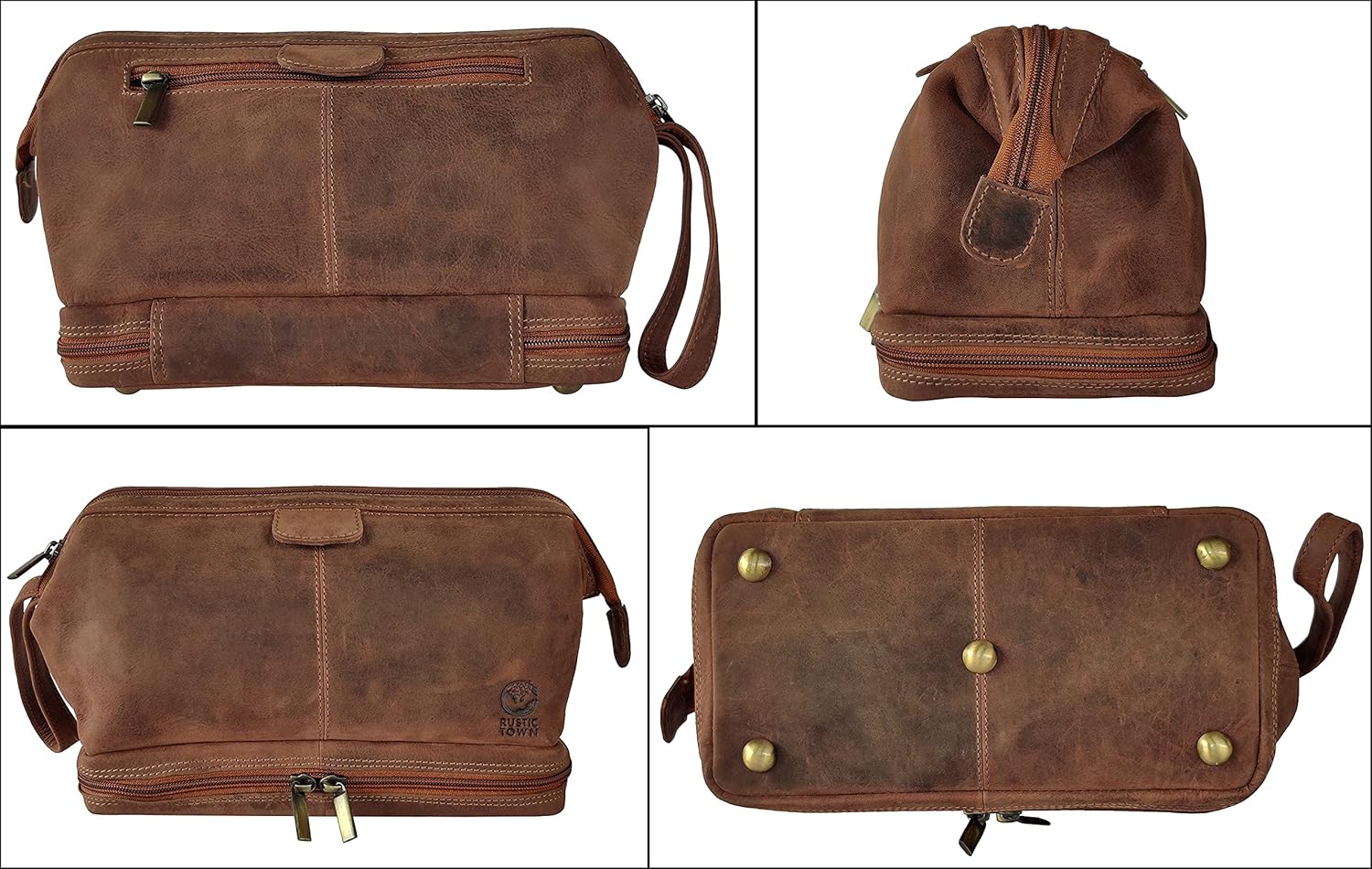 RUSTIC TOWN Leather Toiletry Bag for Men - Travel Gift Shaving Ditty Kit - Bathroom Shower Toiletries Organizer - Cosmetic Makeup Bag for Women - Image 8