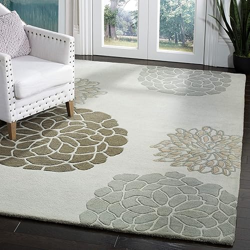 Miniatura 2 de SAFAVIEH Soho Collection SOH211A - Alfombra redonda de lana de primera calidad, hecha a mano, 6 pies, color gris claro