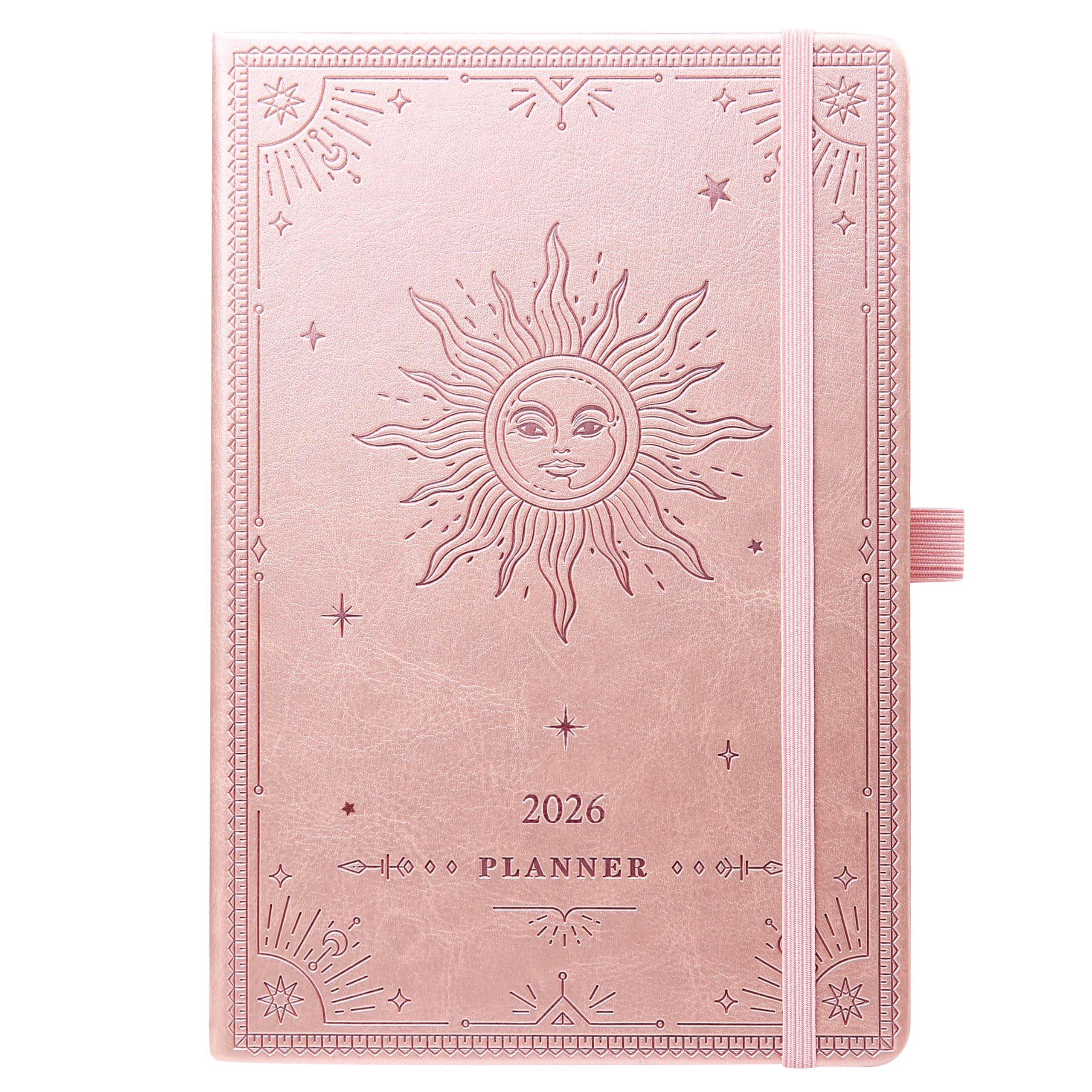 2026 Planner - 2026 Weekly Monthly Planner, Jan 2026 - Dec 2026, 5.75" x 8.25", Faux Leather with Back Pocket & 40 Notes Pages - Rose Gold
