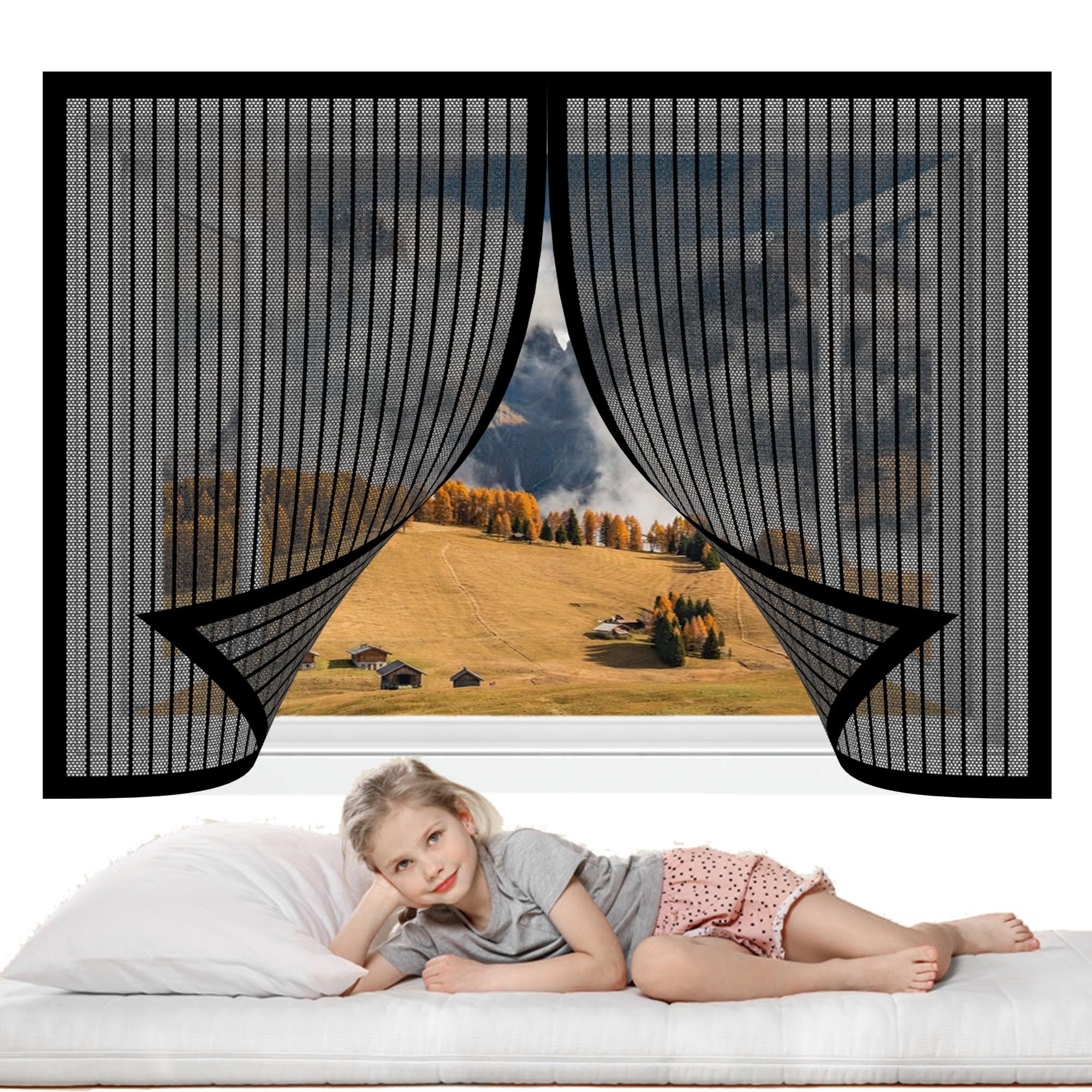 Chengtt Black Magnetic Fly Screen Window 70 X 130 Cm Magnetic Flyscreen Net No Drilling Or Screwing Easy Installation For Air Conditioner Room Window,