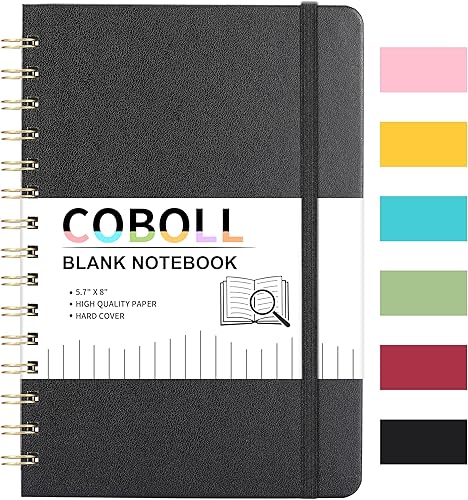 Cuadernodiario en blanco - Cuadernos con tapa dura y papel grueso de alta calidad, 8 x 5.7 pulgadas (exclusivo de espirales), cuaderno en espiral en