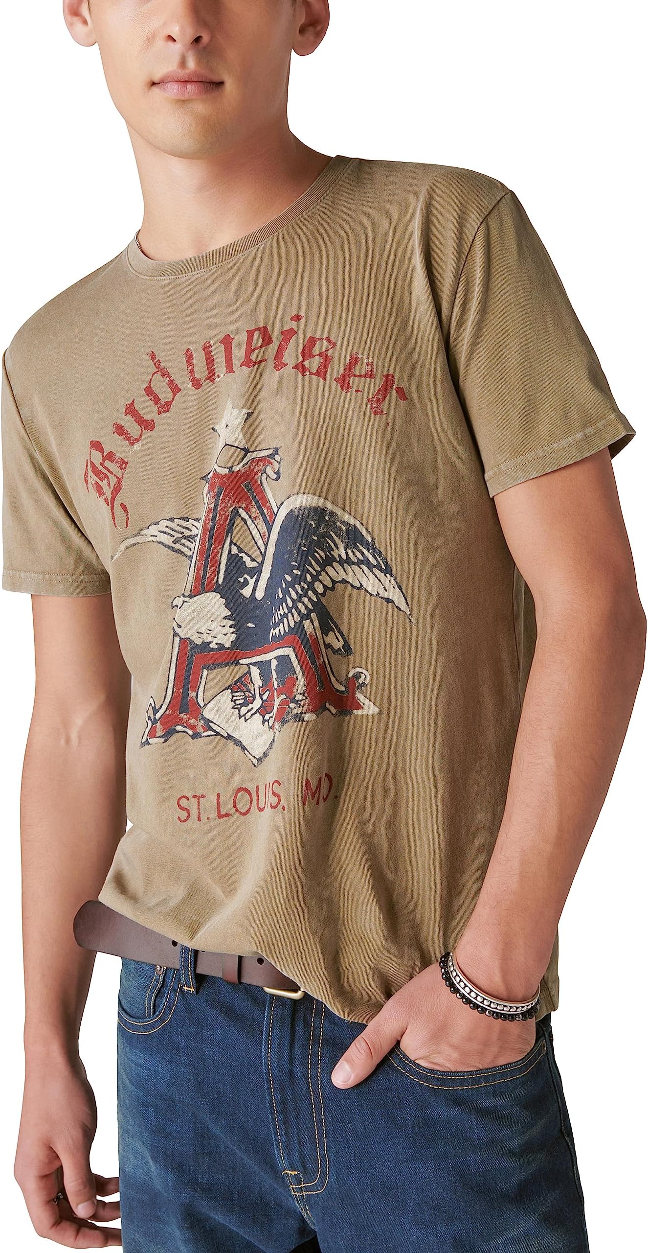 Lucky Brand Men's Budweiser a Tee, Lead Grey, Medium