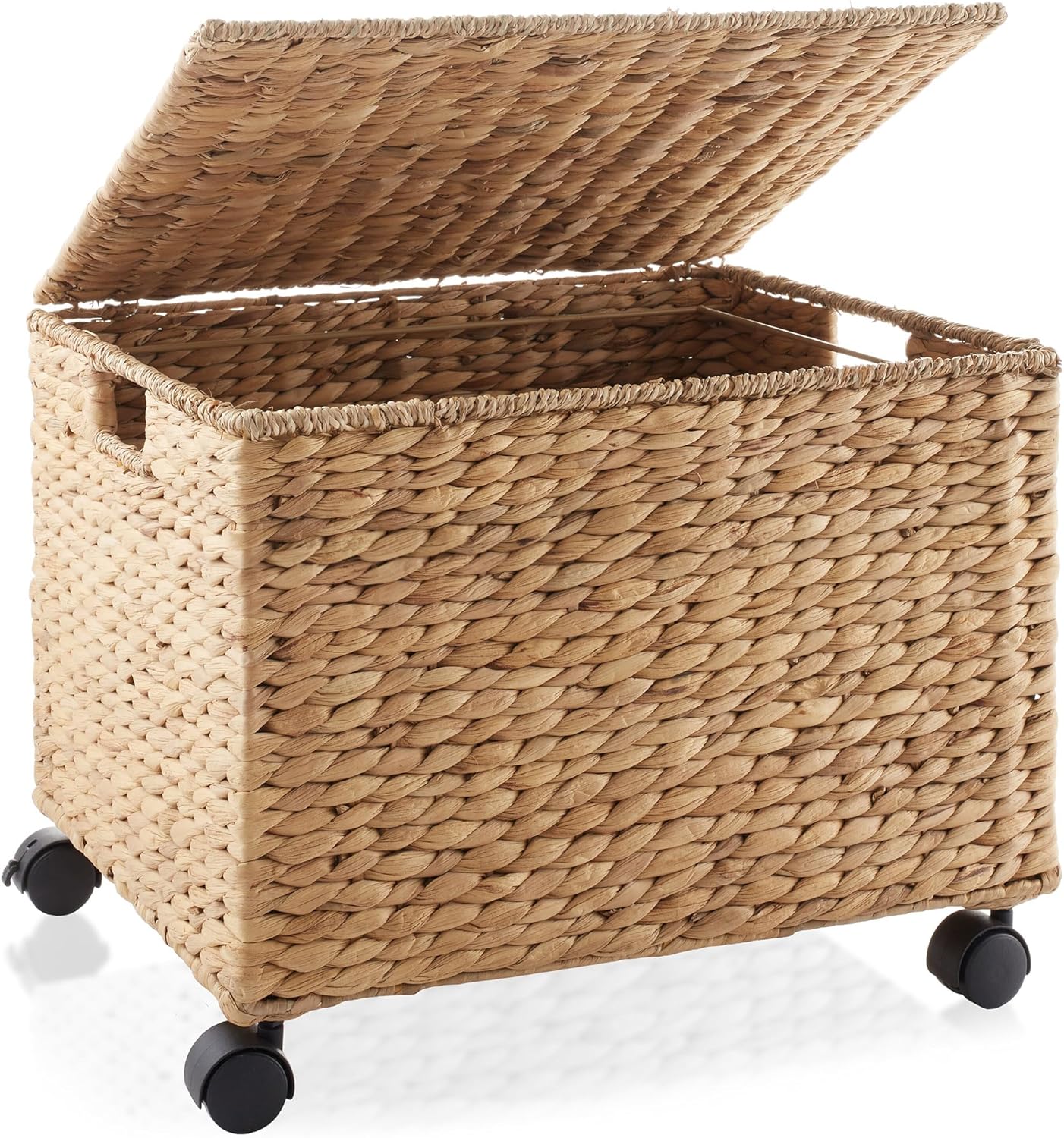 Natural Water Hyacinth Rolling Filing Cabinet with Lid