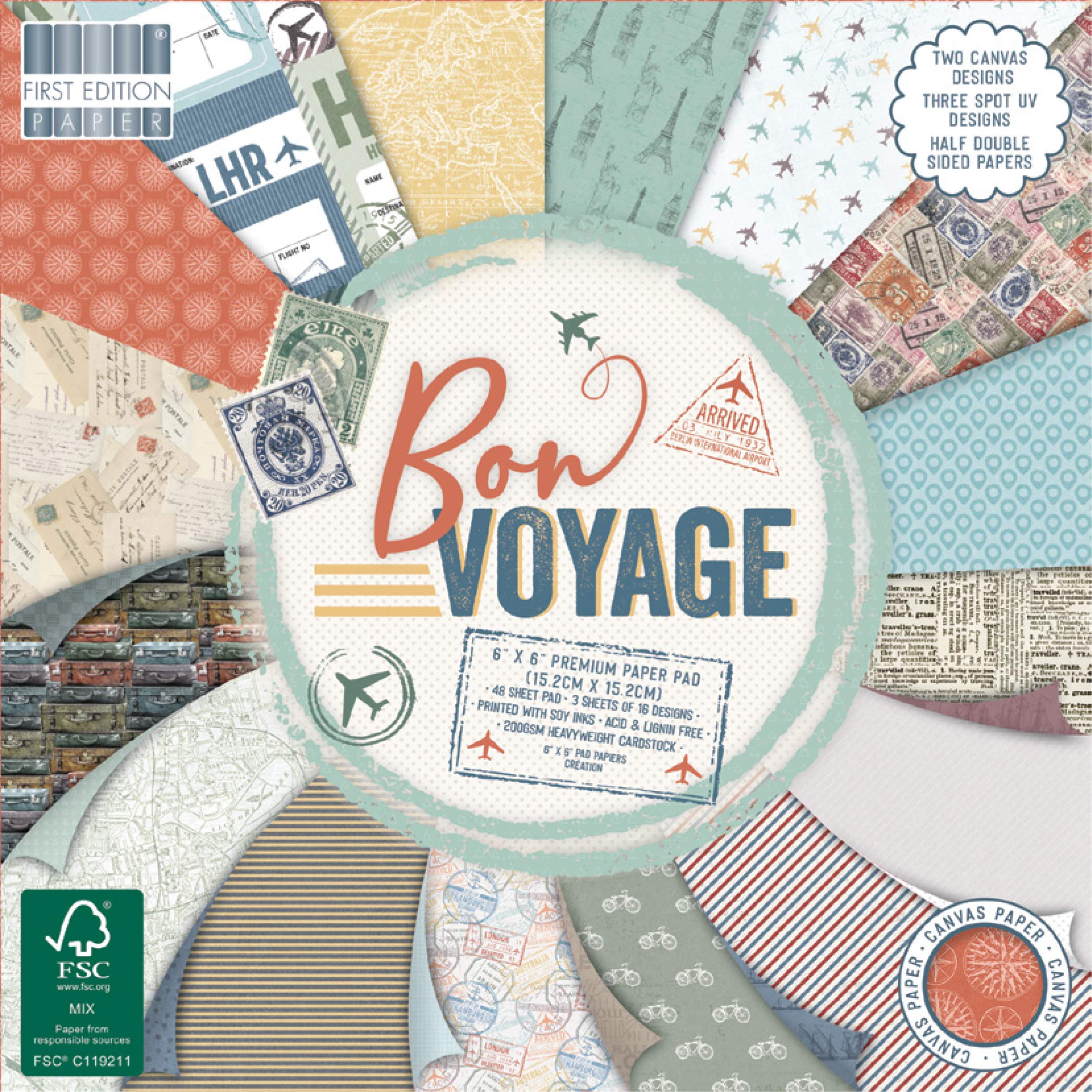 First Edition Multi Fsc 6X6 Paper Pad - Bon Voyage