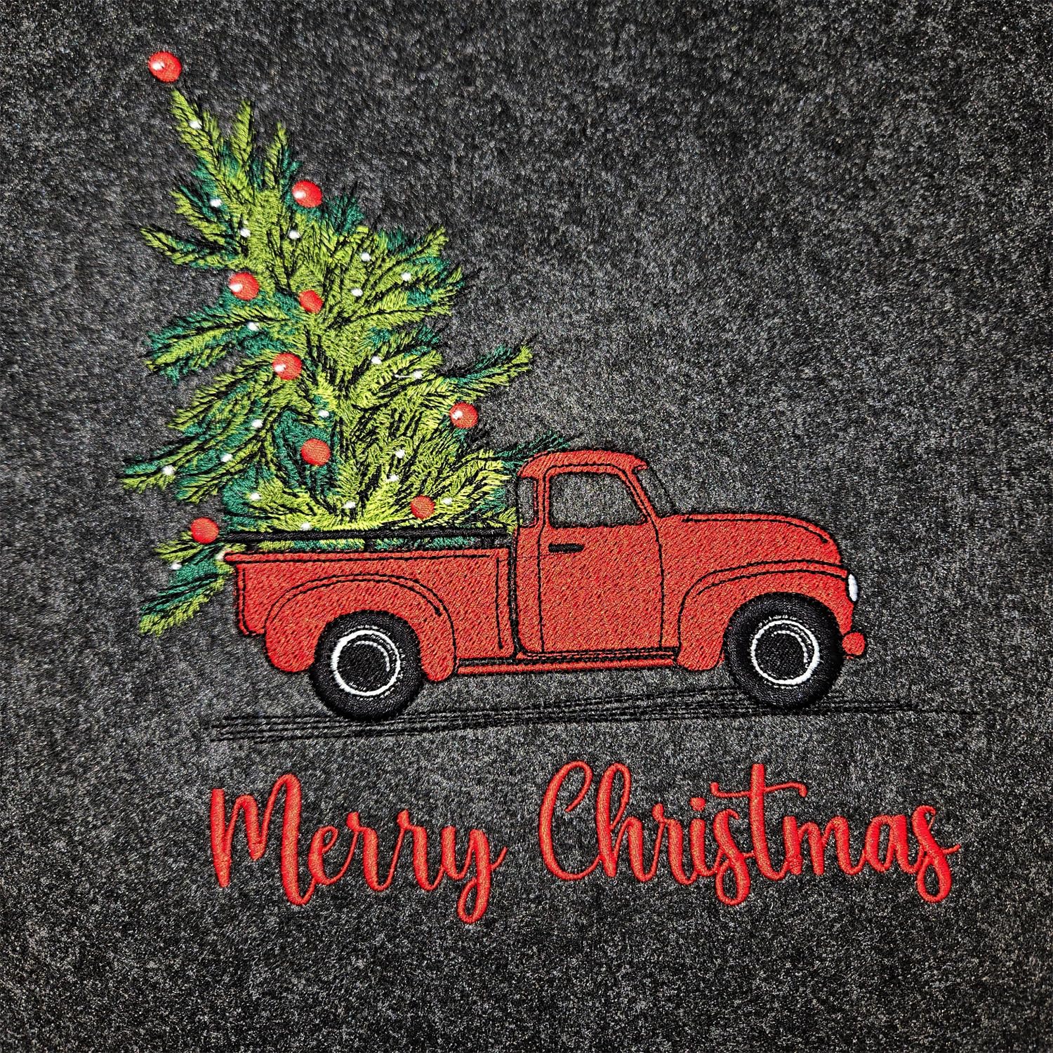 Filztasche, Shopper aus Filz, nostalgischer roter Weihnachts-Truck, 49x39x13,5 cm