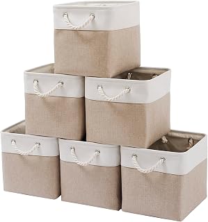 Midmmvick 11x11 Cube Storage Bins 6-Pack - Collapsible Fabric Organizers for Closet, Toys, Clothes, Home Office (White & Beige)
