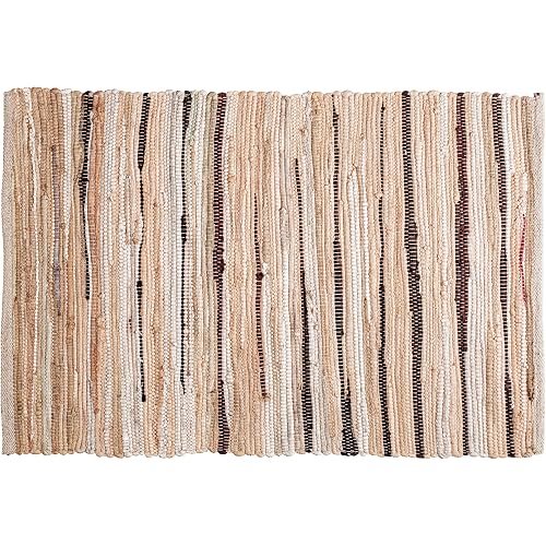 Cotton Hand Woven Chindi Rug 2x3 Feet - Beige, Decorative Soft Throw Indoor Floor Rag Rugs Ideal for Entryway, Kitchen, Kids Room | Durable Lightweight Neutral Home Space Dhurrie for Costal Décor