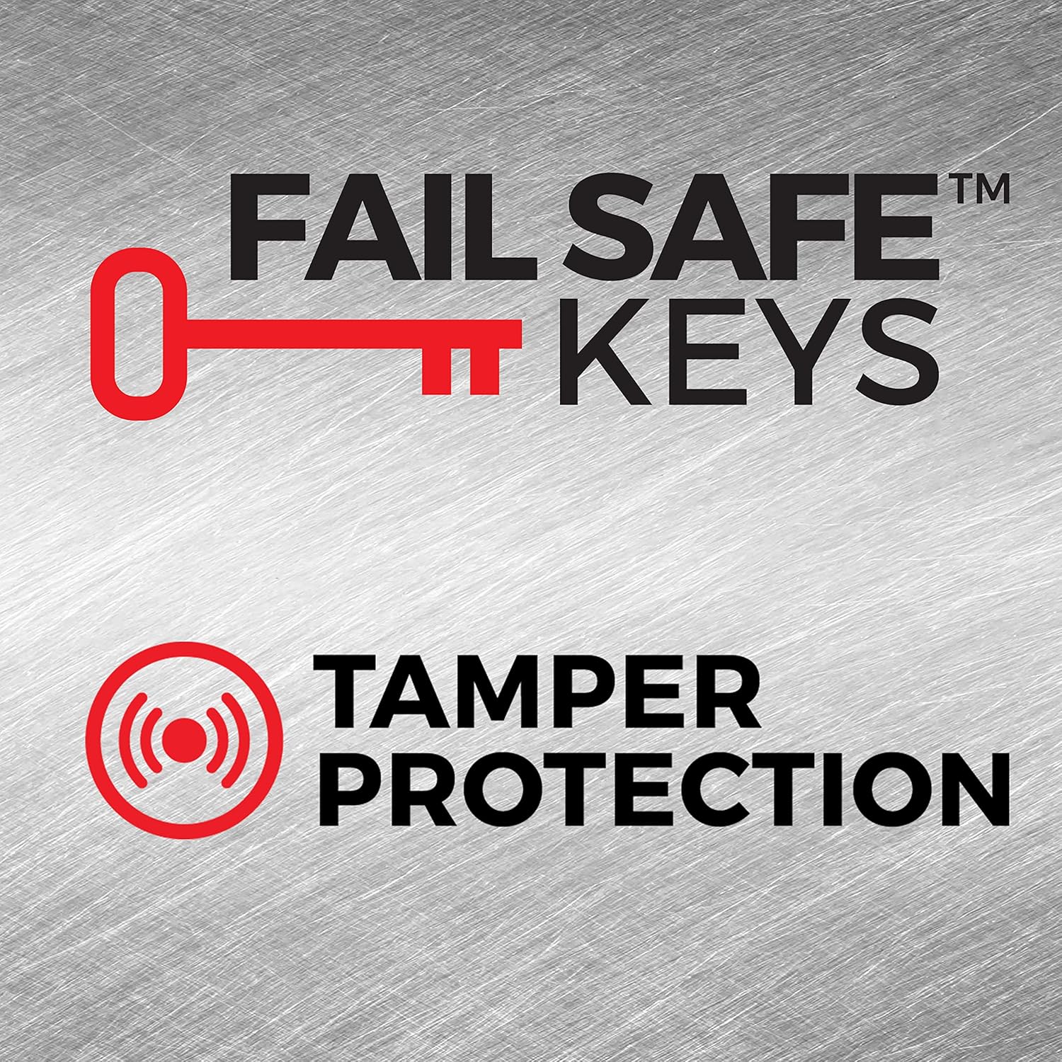 Graphic showing 'FAIL SAFE KEYS' and 'TAMPER PROTECTION' logos.