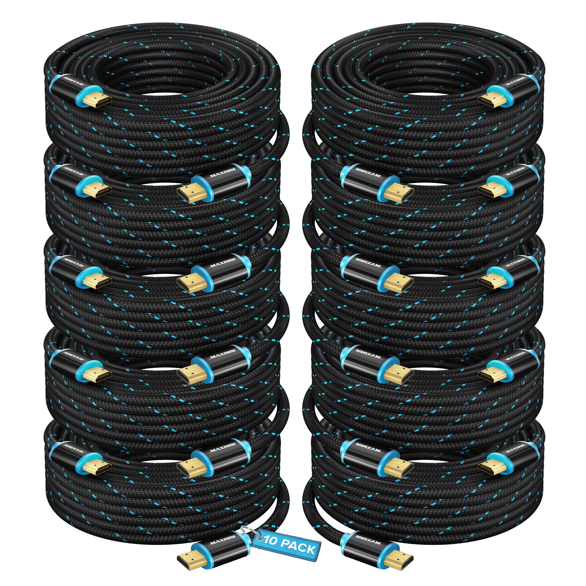 Cable HDMI 4K Ultra HD 30 pies (paquete de 10) Cable HDMI 2.0 trenzado de nailon de alta velocidad 18Gbps 4K a 60Hz HDR, 3D, 2160p, 1080p, HDCP 2.2, ARC, cables HDMI para monitores, HDTV